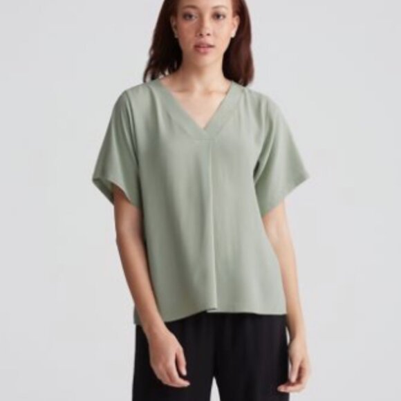 EUC Eileen Fisher Sea Green Short Sleeve Silk Georgette Crepe Tunic - X-Large - Picture 4 of 9